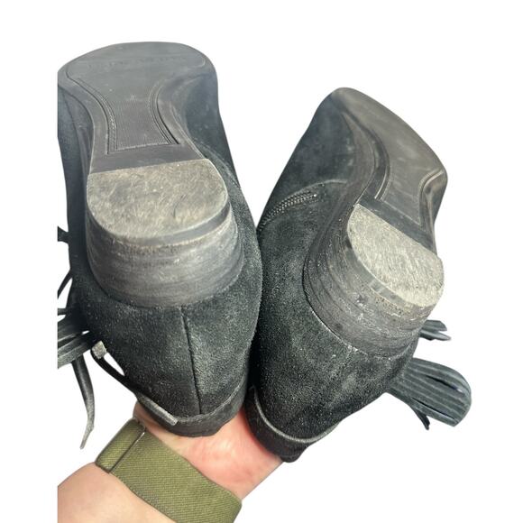 Franco Sarto Suede Tassel Ankle Boots Black Size 9M Leather Upper Modern Boho - Picture 6 of 11